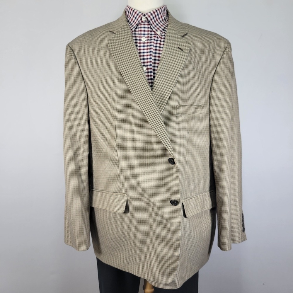 Chaps Men's Sport Coat Blazer‎ Two Button Brown Houndstooth Poly Blend 52R